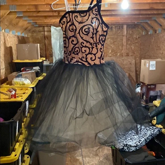 Elegant Black and Tan Kids Dance Costume - Picture 1 of 6